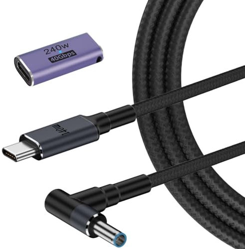 RAINSUNG USB C to 4.5mm Smart Blue Tip Laptop Charging Cable Adapter for HP 19.5v 2.31a 45w 3.34a 65w 4.62a 90w 6.9a 135w max Nylon Braided 1.8m