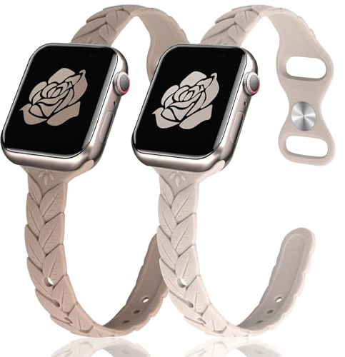 JR.DM 2 Stück Silikon Armband Kompatibel mit Apple Watch Armband 40mm 41mm 44mm 45mm 46mm 38mm 42mm Damen, Romantisches Weinranken Design Uhrenarmband für iWatch Serie Ultra 10 9 8 7 SE 6 5 4 3 2 1