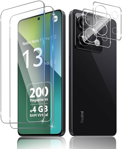 Liilaa Protector de Pantalla para Xiaomi Redmi Note 13 Pro 5G, 2 Piezas Cristal Templado y 2 Piezas Protector de Lente de Cámara, Anti Arañazos Dureza 9H Vidrio Templado