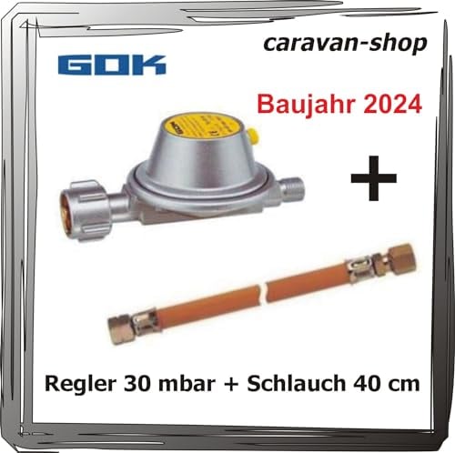 Fahrzeugregler 30 mbar + Schlauch 40 cm, Wohnwagen, Wohnmobil, Caravanregler Gas