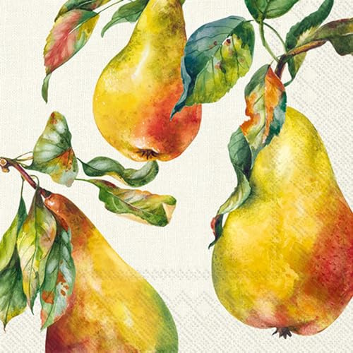 20 Servietten Obst Hauseigene Birnen als Tischdeko. Papierservietten mit Motiv. Auch für Decoupage und Serviettentechnik 33x33cm