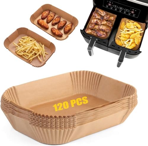 120 Stück Backpapier für Heißluftfritteusen-Zubehör kompatibel mit Ninja Double Stack XL 9.5L/9L SL400EUCP SL400EU AF300EU AF400EU Princess und anderen Heißluftfritteusen mit zwei Zonen