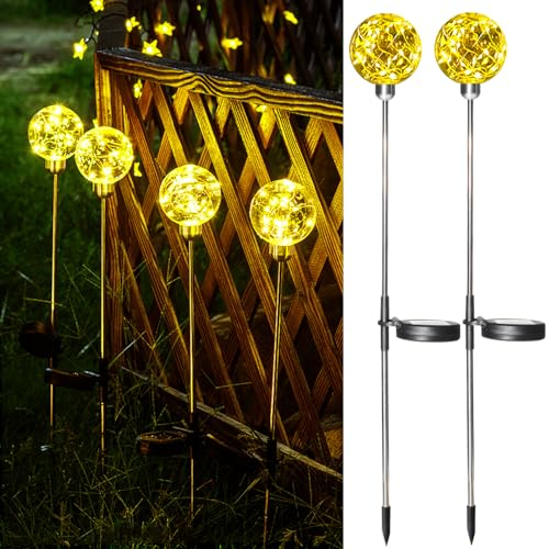 Acxilexy 2 Stück Solar Gartenleuchte, 20LEDs Wasserdicht Solar Weihnachtsbeleuchtung Außen, Kugel Leuchten Außen, Ø7cm Runde Kugelleuchte, Kugel Wegbeleuchtung für Garten Weihnachten
