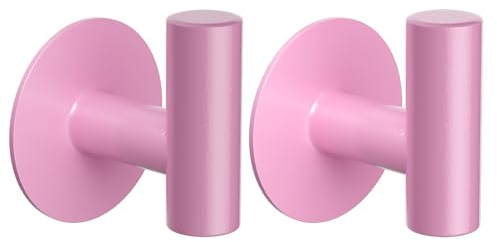 YUET 2 Pcs Bathroom Towel Hook Self Adhesive,Stick on Metal Coat Hooks Robe Hook SUS 304 Stainless Steel Heavy Duty Door Hanger Robe Clothes Closet Sponges Holder No Drill for Bathroom Hotel (Pink)