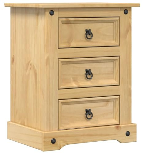 vidaXL Nachttisch, Nachtschrank mit 3 Schubladen Metallgriffen, Nachtkonsole Nachtkommode für Schlafzimmer, Beistelltisch, Massivholz Kiefer