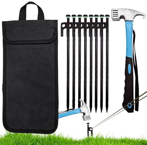 Piquets de tente – 30 cm – Ancrages de tente de plage coupe-vent avec marteau – Équipement d'extérieur pour tentes, clous de sol pour la plage, la randonnée, les pique-niques, la pêche