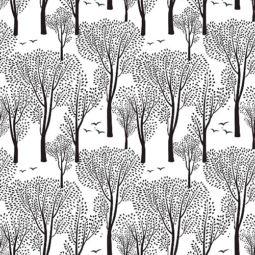 Veelike Papier Peint Fleuri Noir et Blanc Forêt Arbre Bohème Papier Peint Adhesif Mural 44,5cm × 300cm Papiers Peints Jungle Papier Peint Feuilles Noir Blanc Salon Collant pour Meuble Chambre Amovible