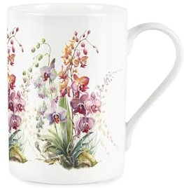 Purely Home Orchids Mug - Floral Plants Birthday/Anniversary - Bone China Tea/Coffee Mug Present Gift for Her
