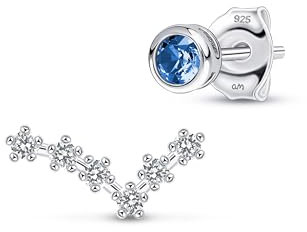 Amberta Sternzeichen Ohrringe Damen - Asymmetrische Ohrstecker in Sterling Silber 925 | Marsch Aquamarin Ohrstecker