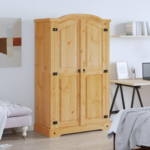 Cozynest Kiefer Kleiderschrank Mexiko-Stil Corona 2 Türen Garderobenschrank Schlafzimmerschrank Dielenschrank Holzschrank Schrank