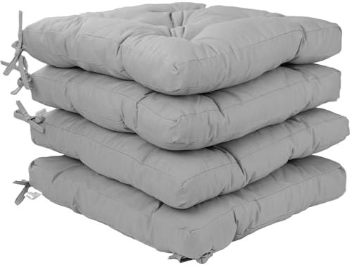 Viste tu hogar Pack 4 Cojines para Silla, 45x45x5 CM, Efecto Tridimensional, Relleno de 100% Poliéster, Ideal para Comedor, Terraza, Sala y Restaurante, Color Gris Claro, Fabricado en España