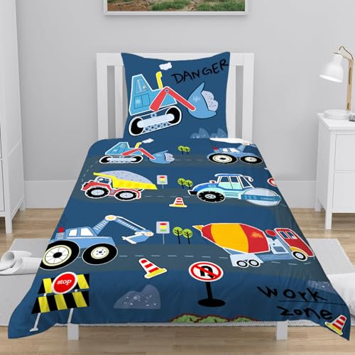 INTOMENG Mädchen Bettwäsche Kinder Set Bringen Sie Einen Kissenbezug 3D Ultrafeine Faser Deckenbezug (Automobil01, 135x200cm+80x80cm)