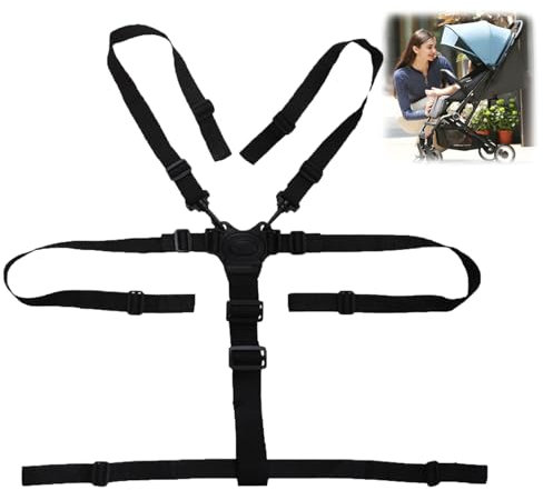 5 Punkt Gurt Sicherheitsgurt, Ersatz-Sicherheitsgurte für Baby Kinderwagen Hochstuhl, Hochstuhlgurte Verstellbare Wandelbare Gurte Multifunktional Kinderschutzgurt Buggy (Verbessertes Schwarz)