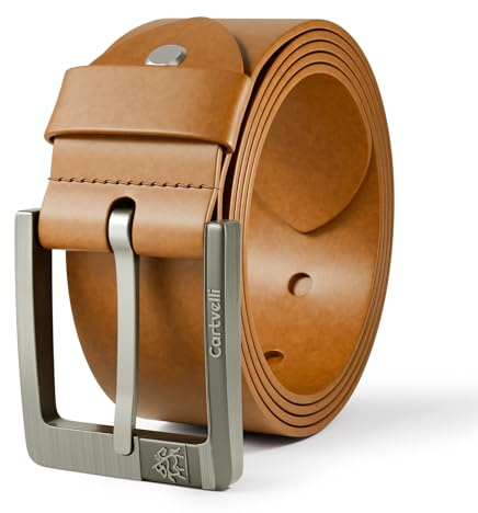 Cartvelli Premium Ledergürtel Herren braun cuero 125cm Made in Germany mit Geschenkbox Echt-Leder Herrengürtel Vollleder Jeansgürtel Leder Gürtel 40mm Anzug jeans chino pants M24c-125