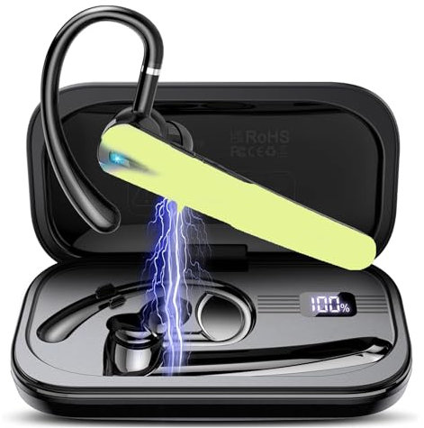 Auricolare Bluetooth Singolo, 60 Ore di Conversazione in HD CVC 8.0 Auricolare V5.3, Auricolari Bluetooth con Doppio ENC Mic, Cuffie Con Scatola di Ricarica, Adatto per Lavoro/Ufficio/Guida, Marrone