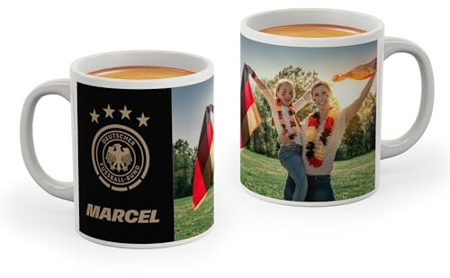 DFB Fanartikel Tasse mit Name und Foto personalisiert I Kaffeetasse für Fans der Nationalmannschaft (0,3l) mit DFB Logo I Geschenk für Fußballfans