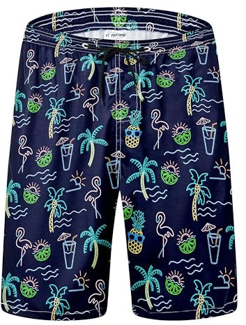 FT FENTENG Short de bain pour homme à séchage rapide avec doublure en maille, short de plage respirant, Flamant rose fluo, Large