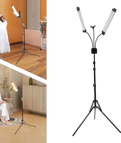 40W dimmbares LED Videolicht Fotografie mit Stabiles Teleskopstativ & Smartphone-Clip, Doppelarm Videolicht für Make-up, Wimpern, Augenbrauen, Tattoo 3000K-6000K