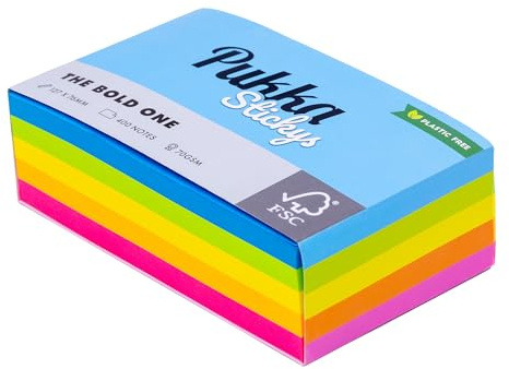 Pukka Pad Stickys – Rectangular Yellow Sticky Note Block – Self-Adhesive and Easy to Reposition for Office Memos, Study Reminders, and Personal Appointments – 400 Sheets of 70GSM Paper – 127 x 76mm