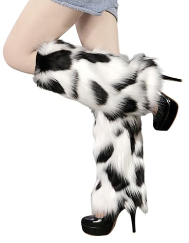 Generisch Stulpensocken Damen Furry Fuzzy Plüsch-Stulpen Bunt Fellstulpen Kawaii Stulpen Warme Leg Warmers Beistulpe Beinwärmer mit Fell Karneval Kostüm für Frauen Und Mädch