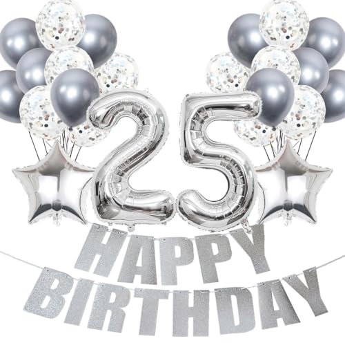 Conruich Luftballons 25. Geburtstag Dekoration, Silber Ballons Happy 25th Birthday DekoDeko 25 Jahre Frau, Folienballon Zahl 25 Silber, Deko 25. Geburtstag Frau, Geburtstagsdeko 25 Jahre Frauen Männer