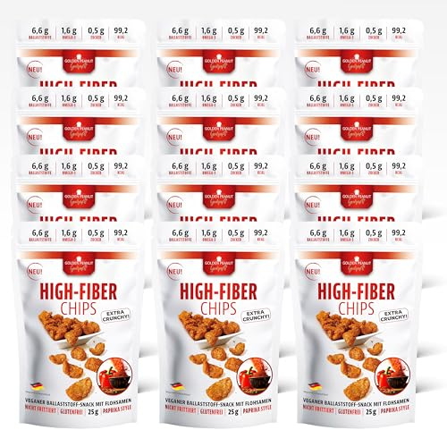 GOLDEN PEANUT Gourmet High-Fiber Chips Pimientos Style 12 x 25 g Bolsas de fibra saciante Snack, Omega-3, vegano y sin gluten