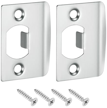 sourcing map D-Type Door Strike Plate, 2Pcs 57mm x 45mm 201 Stainless Steel Latch Deadbolt Strike Plate for Door Frame Door Jamb, Silver
