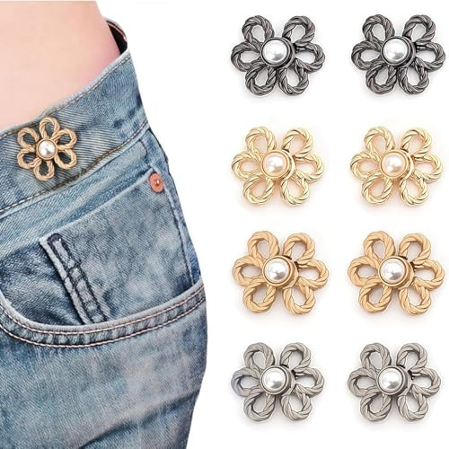 Heyumybit Bottoni per Stringere Jeans,8 Pezzi Bottoni Jean a Fiore,Tenditore per Cintura Staccabile,Fibbie Regolabili In Vita per Stringere Jeans per Larghi Pantaloni Vestiti