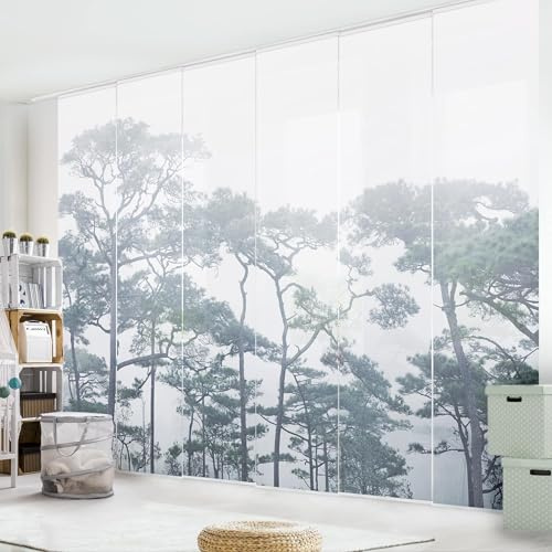 micasia Schiebegardine halbtransparent 60er Paneel Klett Wald Textil lichtdurchlässig - Baum Modern Flächenvorhang grau Wohnzimmer Schlafzimmer 1802 (360x250 cm - 6er Set)