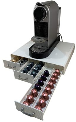 Osila® Support de dosettes de café avec 3 tiroirs – Organiseur de cuisine pour 48 capsules Nespresso (blanc)