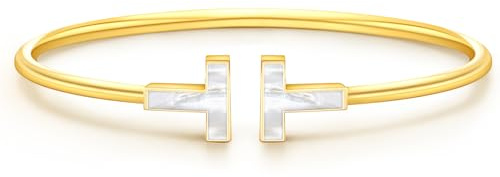 VIVILE Edles Schale Armreif Gold,Edelstahl Armband Damen,Buchstabe T Sterling Silber 925 Armbänder,Dupes,Ideal Geschenk für Frauen，Mode Schmuck
