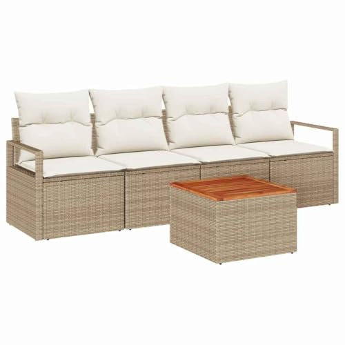 vidaXL Gartensofa-Set mit Speicher 5 pcs Beige und Creme Poly-Rattan, Garten und Terrasse, modernes Modul-Speicherset, strapazierfähige UV-beständige Materialien, gemütliche Sofa-Ecke