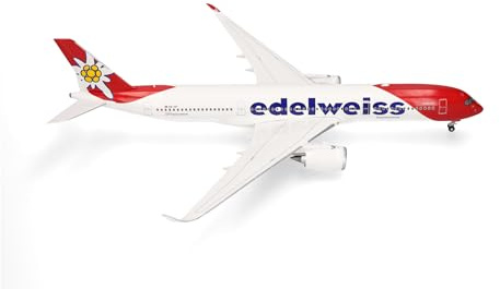 Herpa Model Aircraft Edelweiss Air Airbus A350-900 - HB-IHF Piz Bernina, miniature at 1:200 scale, collector's item, model without stand, plastic