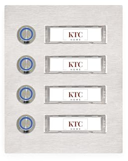 KTC-Home Türklingel Aufputz Edelstahl mit austauschbarem Namensschild - 4-Fach - LED Drucktaster Blau - UV & Witterungsbeständig - Pulverbeschichtet