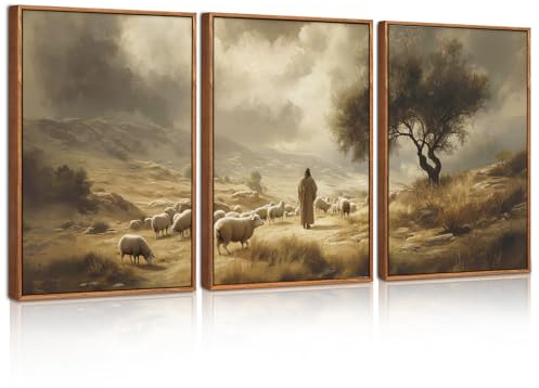 HPNIUB Jesus Leinwand Wandbild Set Ästhetische Religiöse Raumdekoration Christlicher Gott Erlöser Wanddekor Bild Vintage Jesus und Lamm Verlorenes Schaf für Wohnzimmer Schlafzimmer Kirch