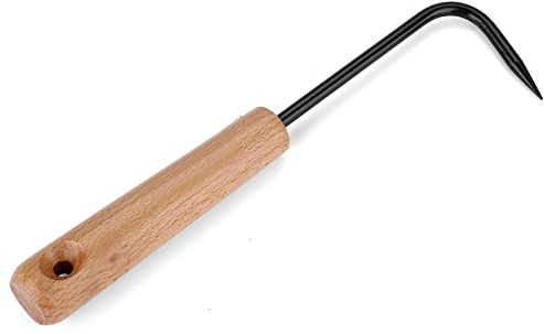 HilBeliFU Iron Garden Claw Hand Tool, Single Claw Bonsai Root Rake with Wooden Handle, Multifunction Root Pick Rake for Digging, Weeding, Loosening, 2.36x8.66in