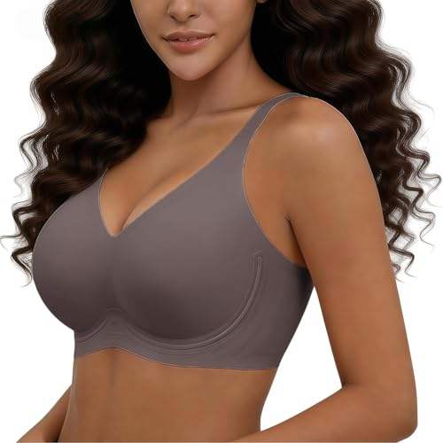 Curlady Wireless Bras for Women Seamless Push Up Jelly Ladies Bra Non Wired Support Full Coverage Comfort Soft Pads Bras No Underwire T Shirt Everyday Bralettes with Extender Grey