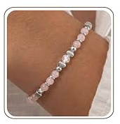 ORAZIO Bracciale Donna Bracciali Perline Pietra Naturale | Quarzo Rosa Turchese Regolabile Bracciali Argento Donna Acciaio Perline Regali Compleanno Natale