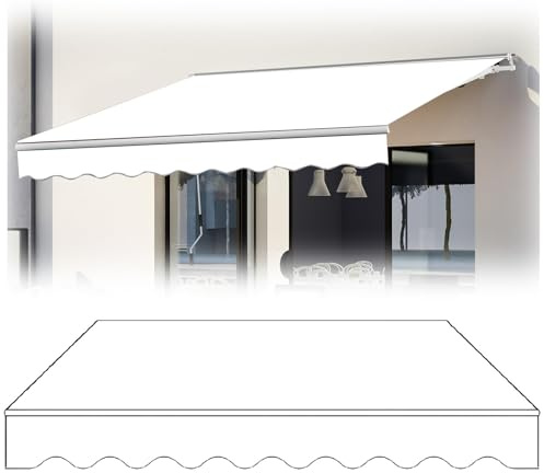 Premium Sonnensegel, einziehbar, für den Außenbereich, Terrasse, mit Volant, UV-beständig und winddicht, 285 x 200 cm, für verbesserten Schutz und Stil, Weiß