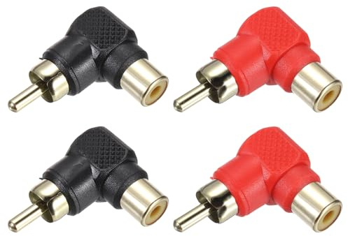 QUARKZMAN Conector RCA A Cable Altavoz Adaptador RCA 90 Grados Negro 4pcs | Aleación De Zinc Chapado En Oro Conector De Audio Estéreo Convertidor De Jack Montaje En Panel
