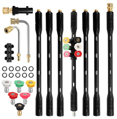 10 Pcs Pressure Washer Extension Wand with Adapter Compatible with for Karcher K Series K2 K3 K4 K5 K6 K7, Gutter Cleaning Tools Extension Lance, 1/4 Inch Quick Connect, with 6 Nozzle Tips, 4000PSI
