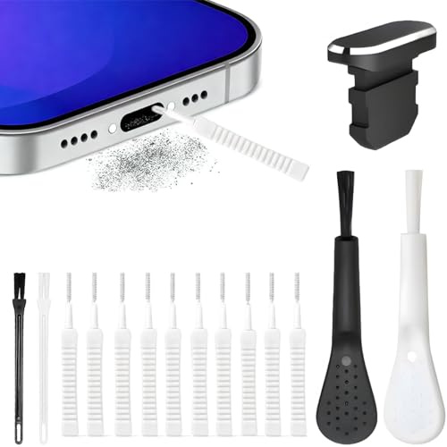 15 Pack Phone Charger Port Cleaner Kit, Anti-Clogging Mini Brushes Cleaner, Reusable Speaker Cleaning Tool, Laptop, Keyboard & Charging Port Protection