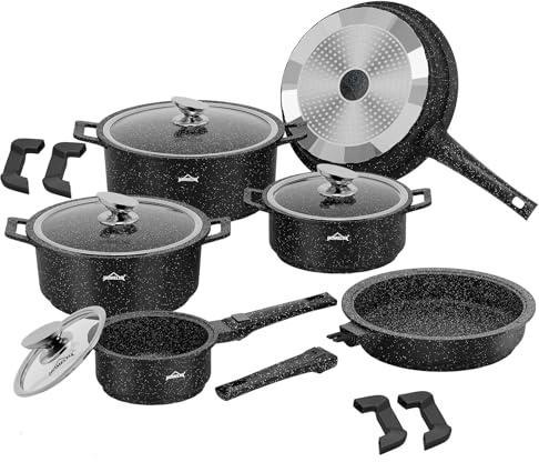 HOMELUX 10-tlg. Topfset Induktion, Pfannenset mit Abnehmbarer Griff | Induktions Töpfe Set mit Deckeln, Pfanne, Milchtöpfe & Kochtöpfe in diversen Größen, für Alle Herdarten, Stapelbar & Ofenfest