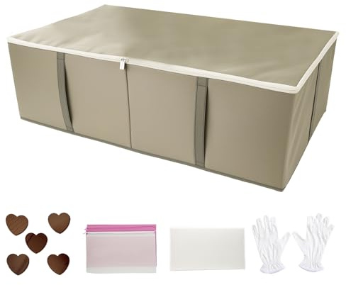 Wekuch Brautkleid-Aufbewahrungsbox – Große Brautkleid-Konservierungsbox 94L mit säurefreiem Seidenpapier, Zedernholzblöcken, weißen Handschuhen & Staubbeutel zur Brautkleiderhaltung (Grau)