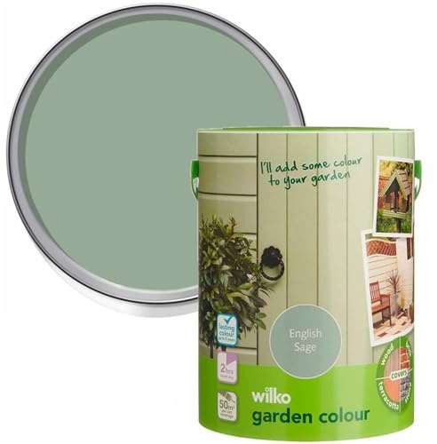 wilko Garden Colour, 5L, English Sage Green, Water-Based Paint, Garden Paint, Weather-Resistant, All-Weather Protection, UV-Resistant, For Wood, Metal and Masonry