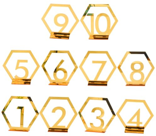 BESPORTBLE Lot de 10 Panneaux Numérotés en Acrylique Doré Miroir 3D pour Mariage, Signalétique de Table Élégante Réutilisable, Supports pour Numéros de Table de Réception et Événements