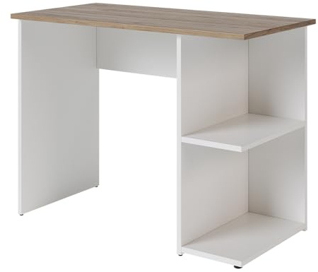 Vicco Schreibtisch Simple, Weiß/Artisan, 100 x 50 cm | mit zwei Ablagen zur organisierten Aufbewahrung