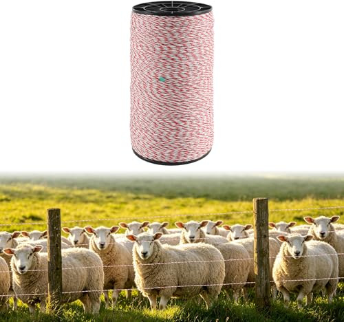 Hanured 1000M Corda per Recinzioni Elettriche, Recinti Elettrici in Acciaio Inox con 6 Fili Conduttori, Filo Elettrico per Recinti Animali, Elettrificati Recinzioni per Animali Cinghiali Mucche
