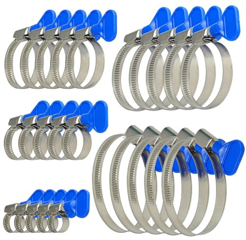 25 Pièces Collier de Serrage Inox Réglable, Collier de Serrage Métallique, Boulons Collier Durite Voiture, Piscine, Gaz, Joints à Tuyau Clips avec Poignée à Oreilles, pour Tuyau, Lave-Linge, Jardin
