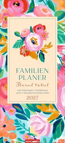 Floral total Familienplaner 2027: Die fröhlichen Blumenmuster macht diesen praktischen Familienkalender mit 5 Spalten zum Blickfang! Alle Termine auf einen Blick mit dem Terminkalender 2027.